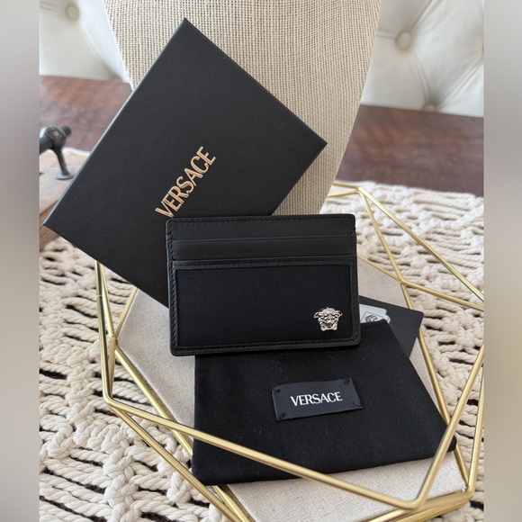 Versace Medusa Black Leather and Nylon Card Case - New with Tags